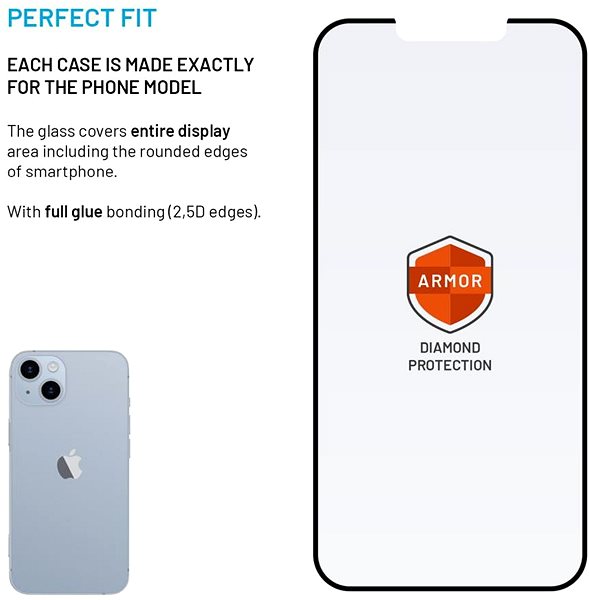 Glass Screen Protector FIXED Armor with Anti-dust applicator for Apple iPhone 17e/16e/14/13/13Pro black ...