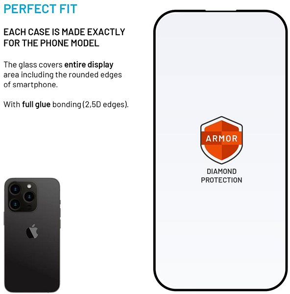 Glass Screen Protector FIXED Armor with AR layer and Anti-dust applicator for Apple iPhone 14 Pro black ...