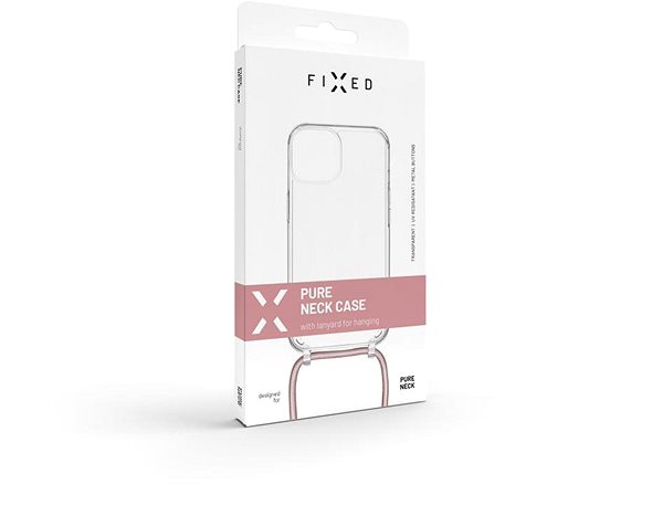 Kryt na mobil FIXED Pure Neck AntiUV s ružovou šnúrkou na krk pre Apple iPhone 15 Plus ...