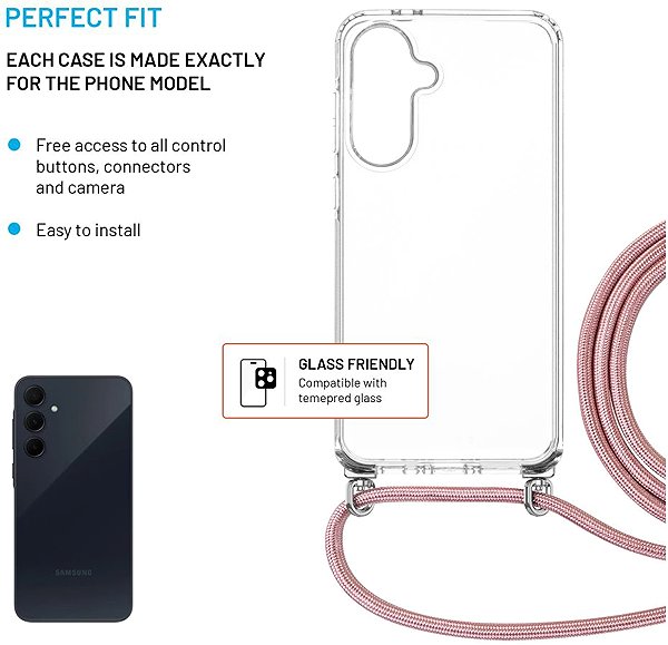 Handyhülle FIXED Pure Neck AntiUV mit abnehmbarem rosa Lanyard für Samsung Galaxy A36 5G/A56 5G ...