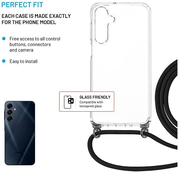 Handyhülle FIXED Pure Neck mit abnehmbarem schwarzem Lanyard für Samsung Galaxy A16 4G/5G ...