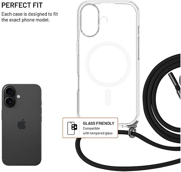 Handyhülle FIXED MagPure Neck mit schwarzem Umhängeband für Apple iPhone 17 ...