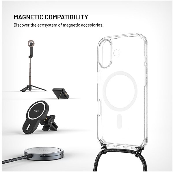 Handyhülle FIXED MagPure Neck mit schwarzem Umhängeband für Apple iPhone 17 ...