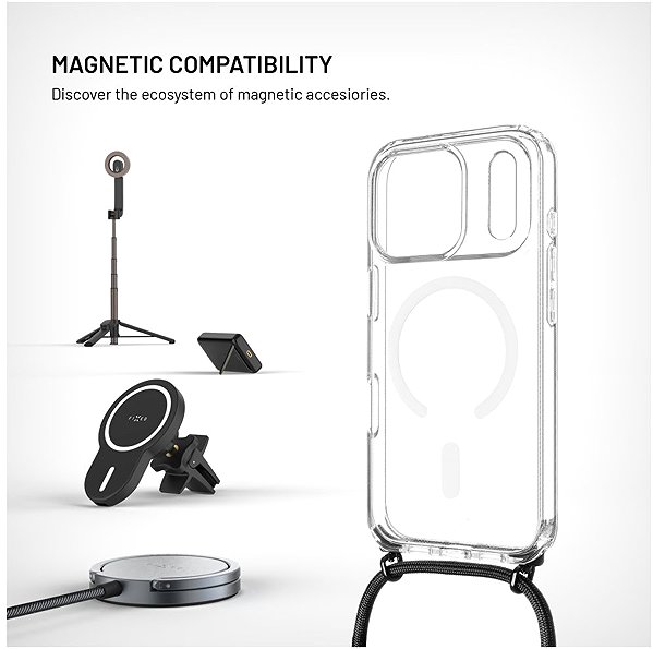 Handyhülle FIXED MagPure Neck mit schwarzem Umhängeband für Apple iPhone 17 Pro/18 Pro ...