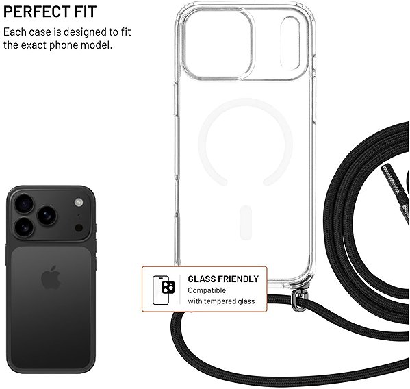 Handyhülle FIXED MagPure Neck mit schwarzem Umhängeband für Apple iPhone 17 Pro Max/18 Pro Max ...