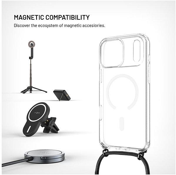 Handyhülle FIXED MagPure Neck mit schwarzem Umhängeband für Apple iPhone 17 Pro Max/18 Pro Max ...