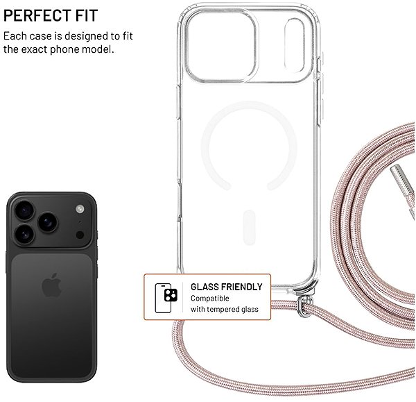 Telefon tok FIXED MagPure Neck Apple iPhone 17 Pro Max tok rózsaszín nyakpánttal ...