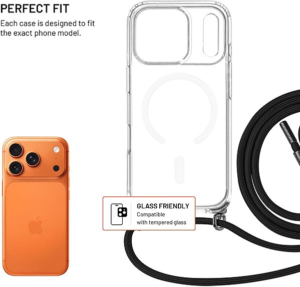 Handyhülle FIXED MagPure Neck mit schwarzer Halskordel für das Apple iPhone 18 Pro/17 Pro ...