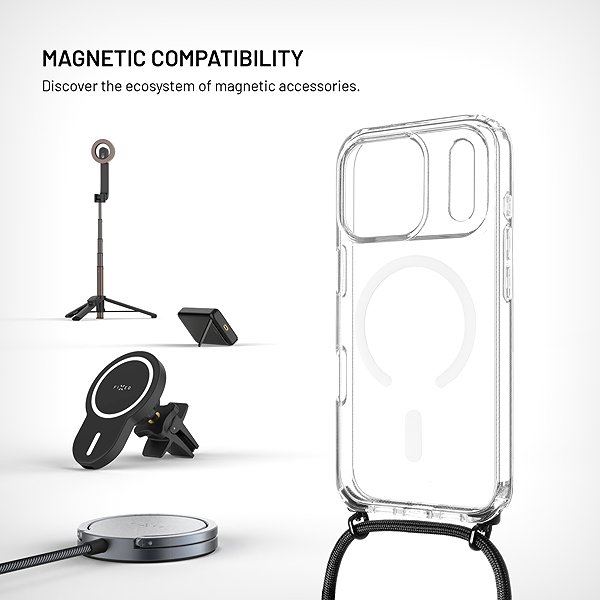 Handyhülle FIXED MagPure Neck mit schwarzer Halskordel für das Apple iPhone 18 Pro/17 Pro ...