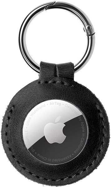 AirTag Key Ring FIXED Case for AirTag made from Genuine Cowhide Leather with Carabiner, Black Screen