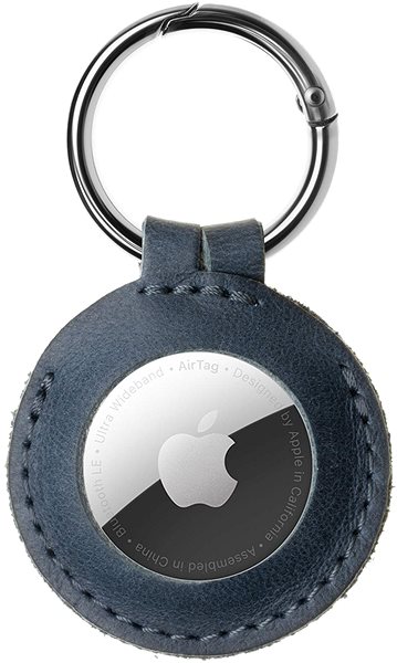 AirTag Key Ring FIXED Case for AirTag made from Genuine Cowhide Leather with Carabiner, Blue Screen