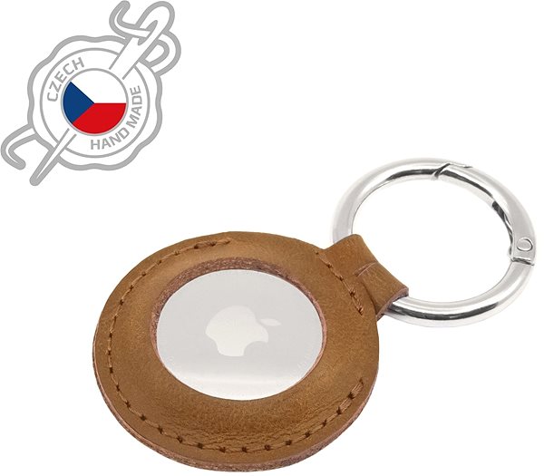 AirTag Key Ring FIXED Case for AirTag made from Genuine Cowhide Leather with Carabiner, Brown Lateral view