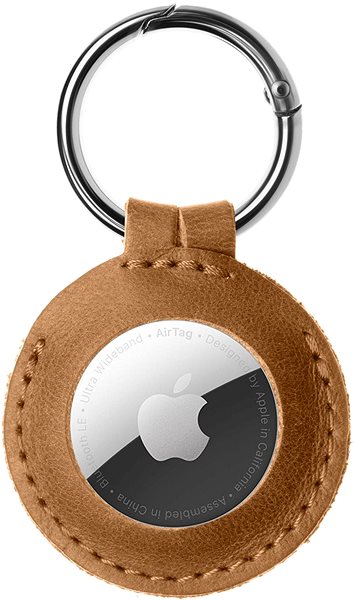 AirTag Key Ring FIXED Case for AirTag made from Genuine Cowhide Leather with Carabiner, Brown Screen