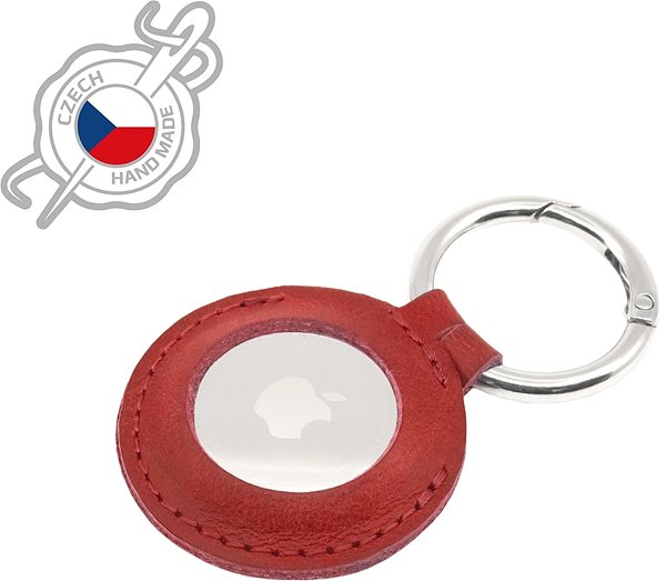 AirTag Key Ring FIXED Case for AirTag made from Genuine Cowhide Leather with Carabiner, Red Lateral view