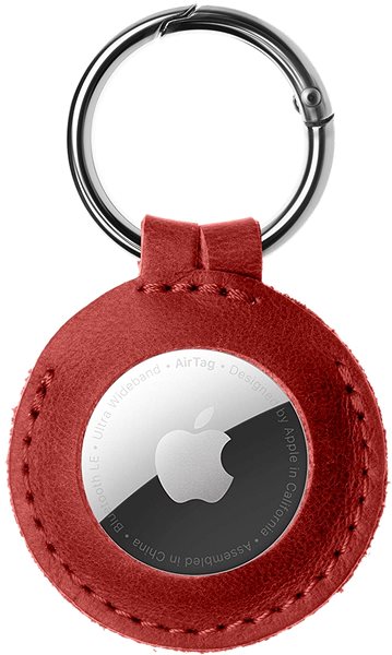 AirTag Key Ring FIXED Case for AirTag made from Genuine Cowhide Leather with Carabiner, Red Screen