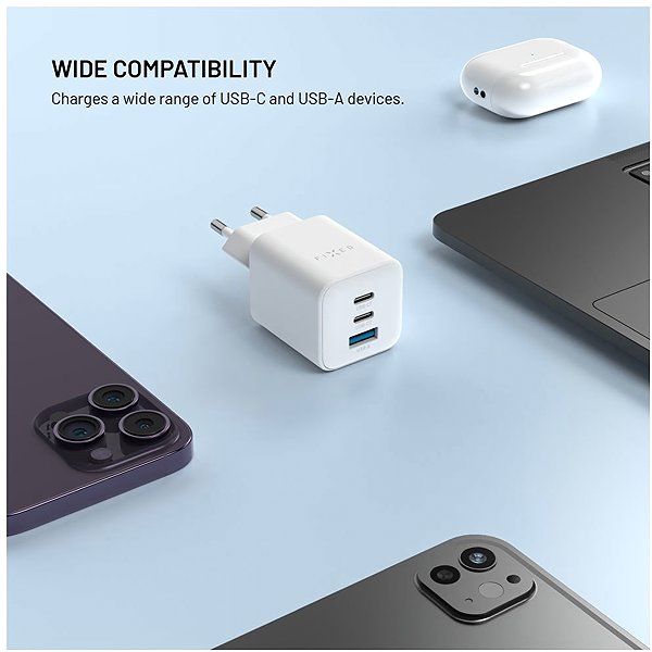 Wall Charger FIXED Mini Gan with 2xUSB-C and USB output and PD support 65W white ...