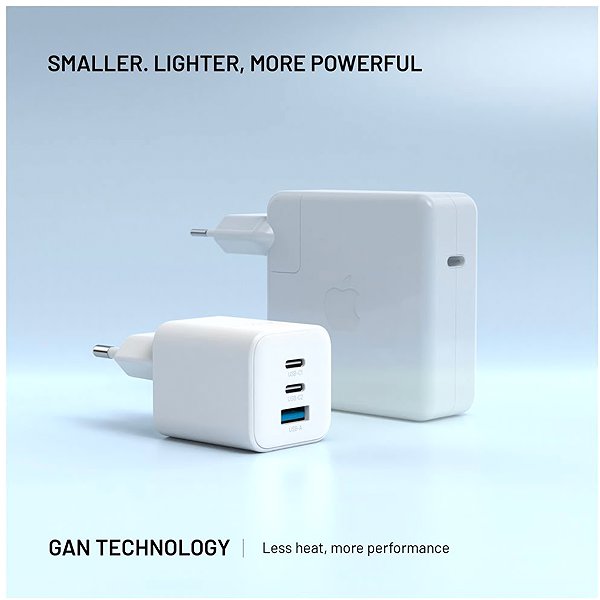 Wall Charger FIXED Mini Gan with 2xUSB-C and USB output and PD support 65W white ...
