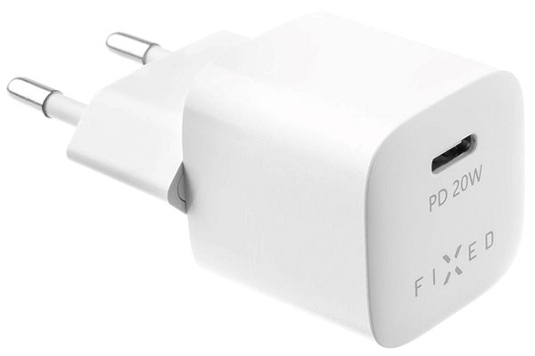 Töltő adapter FIXED PD Rapid Charge Mini USB-C + USB-C to USB-C kábel - PD, 30W, fehér Oldalnézet