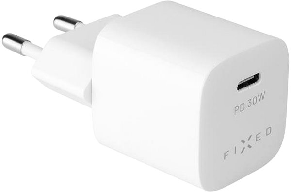 Töltő adapter FIXED PD Rapid Charge Mini USB-C kimenettel és USB-C/Lightning kábellel, PD 1,2 m MFI 30 W fehér ...
