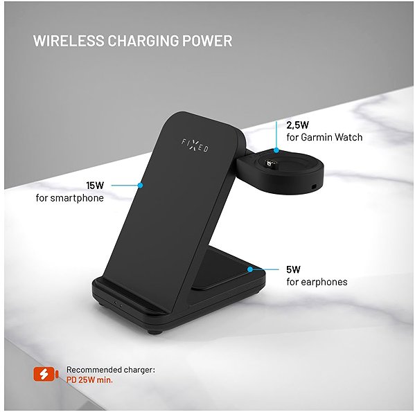 Nabíjecí stojánek FIXED Powerstation pro Garmin s bezdrátovým nabíjením až pro 3 zařízení černý ...