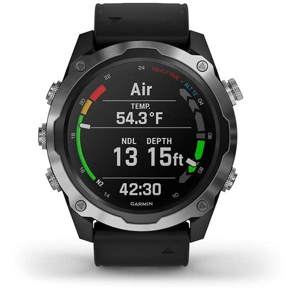 Smartwatch Garmin Descent Mk2 Edelstahl mit schwarzem Armband Screen