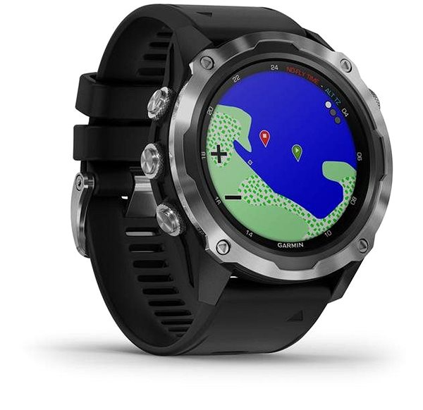 Smartwatch Garmin Descent Mk2 Edelstahl mit schwarzem Armband Seitlicher Anblick