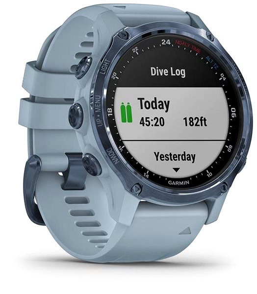 Smartwatch Garmin Descent Mk2S Sapphire Mineral Blue / Sea Foam Band Seitlicher Anblick