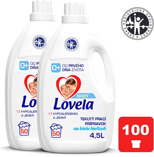 Mosógél LOVELA Baby folyékony mosószer fehér ruhákhoz, 2×4,5 l (100 mosás) ...