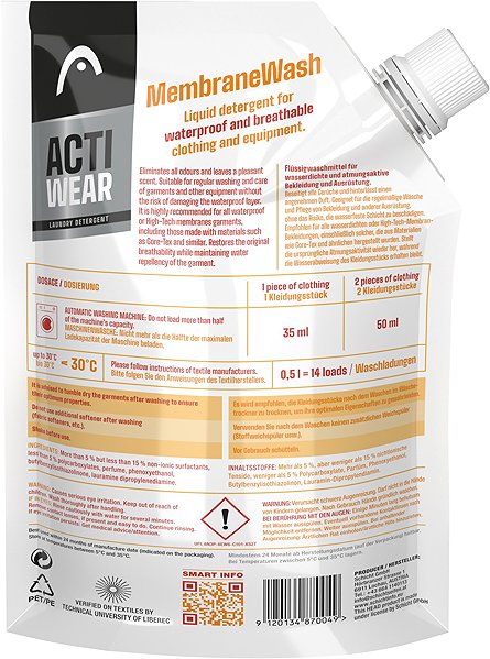 Prací gél HEAD MembraneWash 0,5 l (14 praní) .