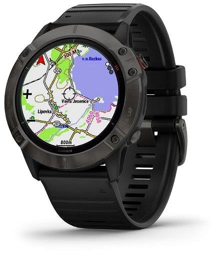 Smart Watch Garmin Fenix 6X Solar, Titanium Grey DLC, Black Band (MAP/Music) Lateral view