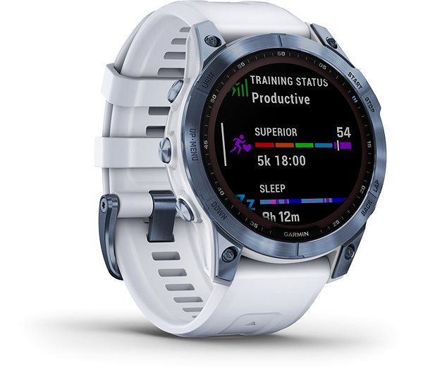 Smart Watch Garmin Fenix 7 Sapphire Solar Mineral Blue DLC Titanium/Whitestone Band Lateral view