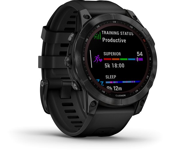 Smart Watch Garmin Fenix 7 Sapphire Solar Black DLC Titanium/Black Band Lateral view