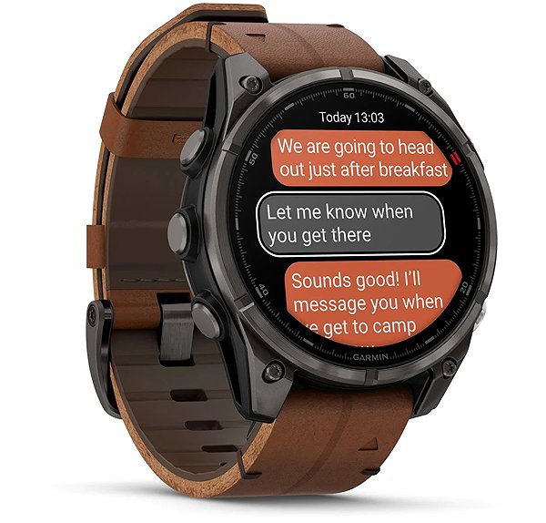 Smart Watch Garmin Fenix 8 Pro 47mm AMOLED Sapphire Carbon grey DLC titanium/Chestnut leather ...