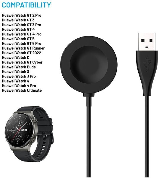 FIXED watch charger USB-A cable for Huawei Watch GT 2 Pro/3/3 Pro/4/4 Pro/5/5 Pro black.