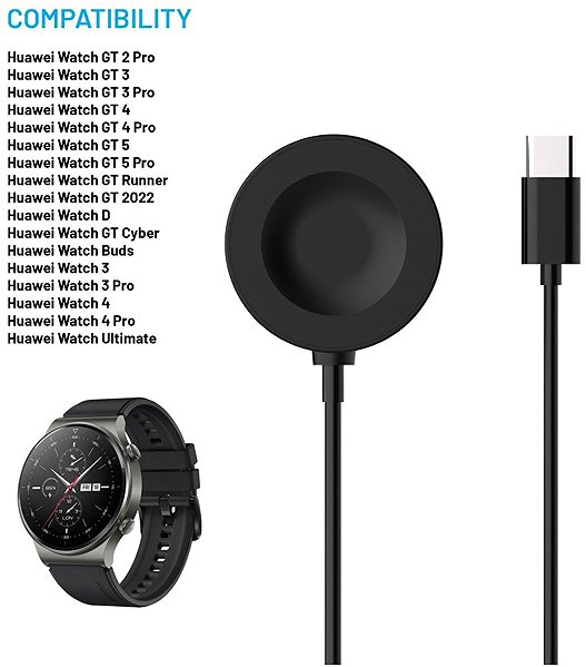 Okosóra töltő FIXED USB-C kábel a Huawei Watch GT 2 Pro/3/3 Pro/4/4 Pro/4 Pro/4 Pro/5/5 Pro órákhoz, fekete ...