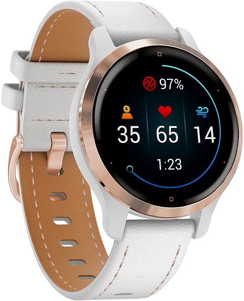 Smart Watch Garmin Venu 2S Rose Gold/White Leather Band Lateral view