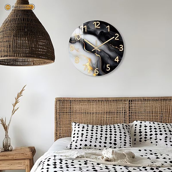 Wall Clock Predator Q1 Wall clock with abstract marble pattern and gold details, 58 cm × 29 cm ...
