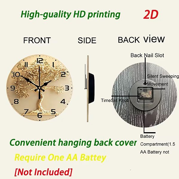 Wall Clock Predator Q1 Wall Clock Golden Tree of Life, 35 cm × 35 cm ...