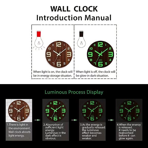 Wall Clock Predator Q1 Wall clock modern, luminous, 30 cm × 30 cm ...