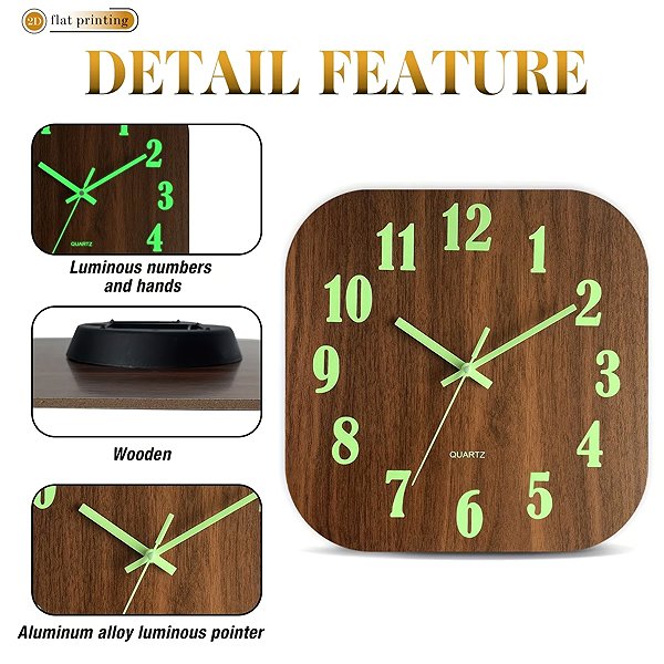 Wall Clock Predator Q1 Wall clock, Tuscan, luminous, square, 30 cm × 30 cm ...