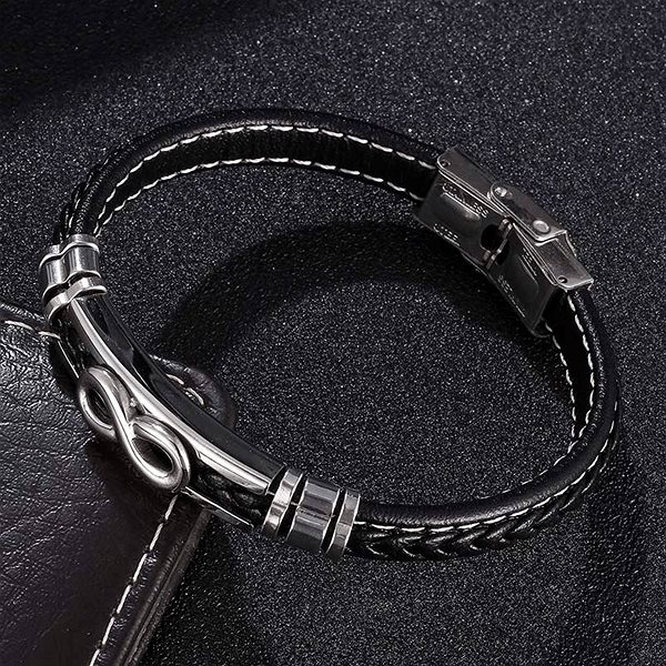 Predator Q1 Elegant leather infinity bracelet 23cm black.