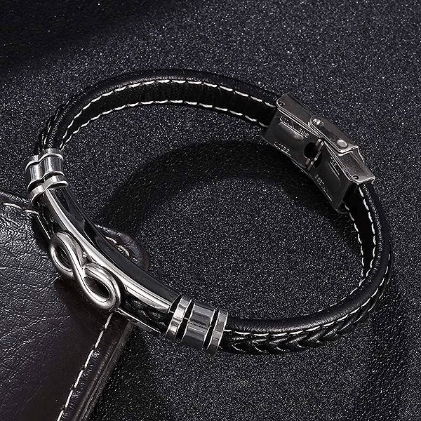 Predator Q1 Elegant Leather Infinity Bracelet 25cm Black.