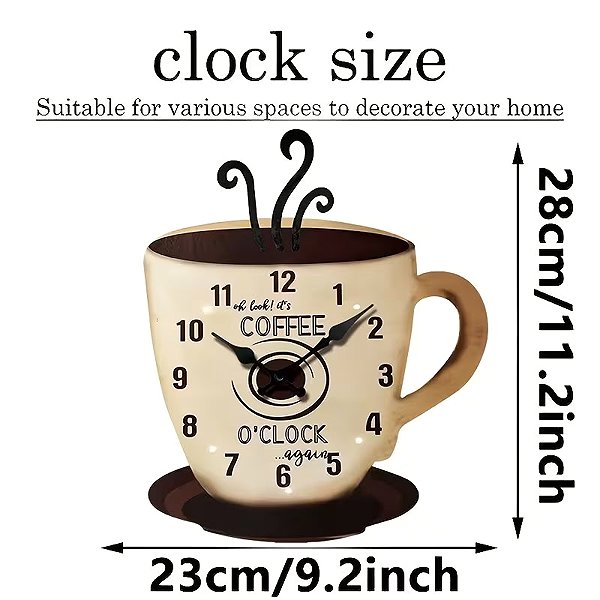 Wall Clock Predator Q1 Wall Clock Coffee O'Clock in the shape of a coffee cup 23 cm × 28 cm ...