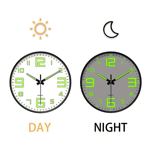 Wall Clock Predator Q1 Modern phosphor wall clock black, 25 cm × 25 cm ...