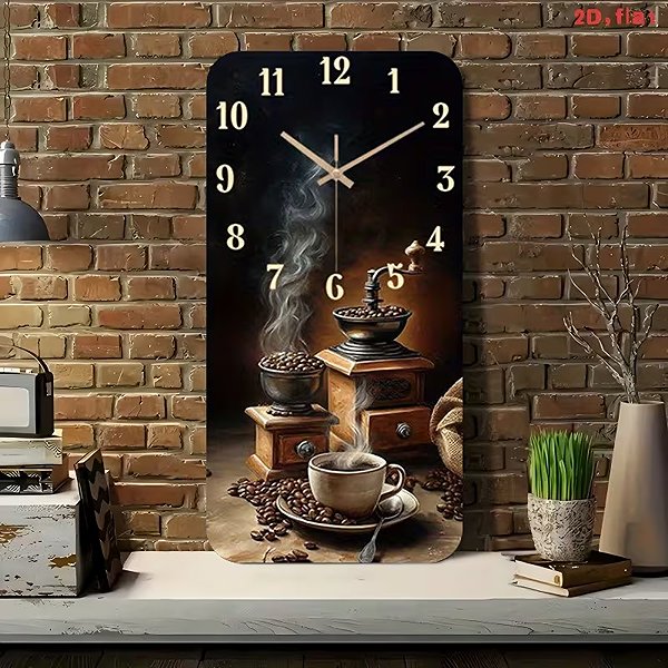 Wall Clock Predator Q1 Wall Clock with Retro Coffee Maker and Cup Design, 40 cm × 20 cm ...