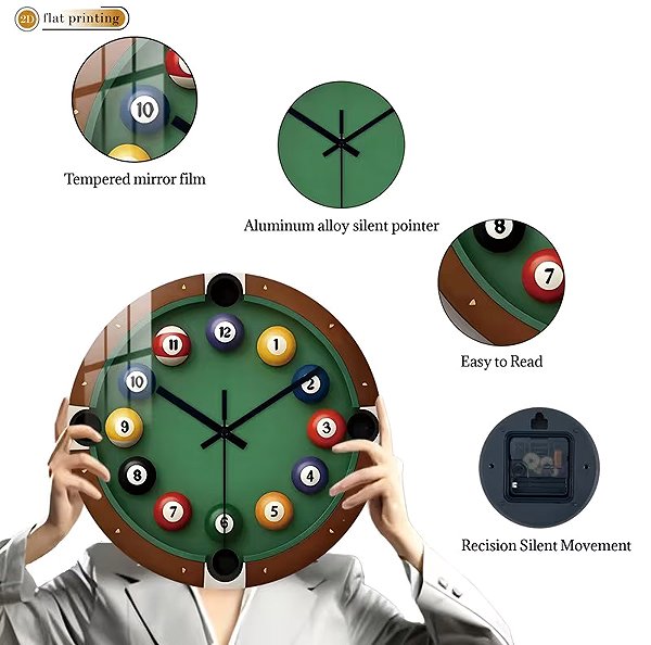 Wall Clock Predator Q1 Wall Clock sports motif billiards 35 cm × 35 cm ...