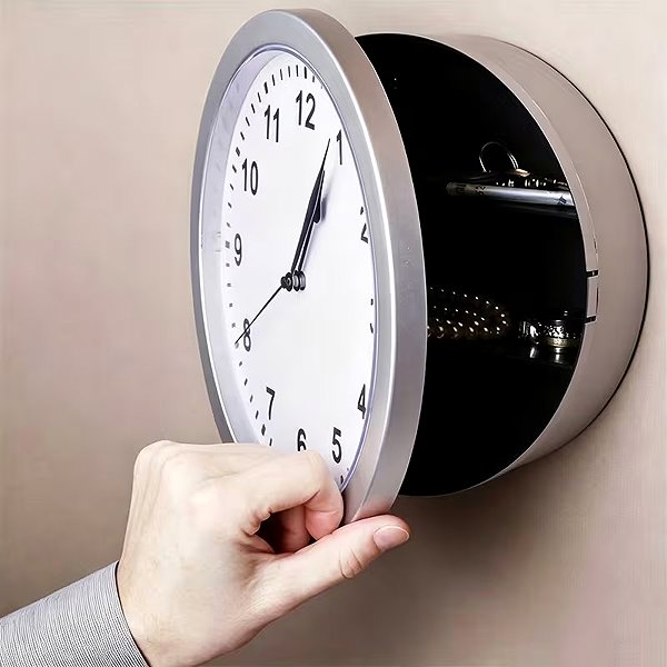 Wall Clock Predator Q1 Wall clock, storage clock with safe and jewellery compartment, silver 25 cm × 25 cm ...