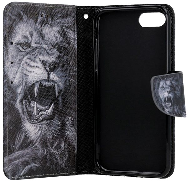 Pouzdro na mobil TopQ iPhone SE 2020 knížkové Černobílý lev 62609 ...