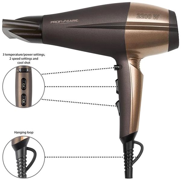 Hair Dryer ProfiCare HT 3010, Brown Features/technology