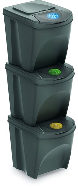 Odpadkový kôš Prosperplast kôš na triedený odpad 3× 25 l PH Sivý Bočný pohľad